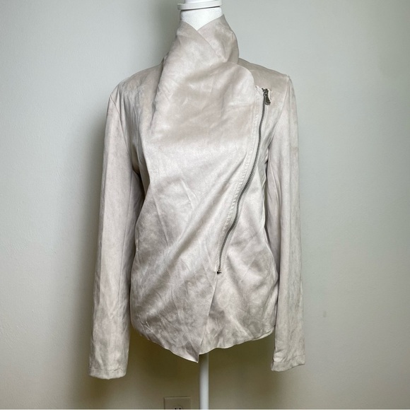Philosophy Jackets & Blazers - Philosophy neutral minimalist faux suede drapey zip moto jacket large collar NWT